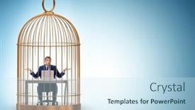  Presentation with bird out of cage - Presentation theme enhanced with businessman-caught-in-the-cage background and a sky blue colored foreground