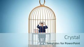  Presentation with animal cruelty cage bird s - Presentation design consisting of businessman-caught-in-the-cage and a sky blue colored foreground