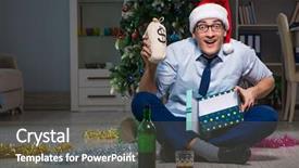  Presentation with collage of families celebrating christmas - Beautiful slide deck featuring businessman celebrating christmas at home backdrop and a  colored foreground