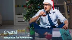  Presentation with collage of families celebrating christmas - PPT theme enhanced with businessman celebrating christmas at home background and a  colored foreground