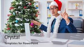  Presentation with red christmas holiday illustration - Theme with ideas new work year - businessman celebrating christmas holiday background and a light gray colored foreground