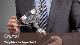  Presentation with win win - Theme having businessman celebrating with trophy award background and a tawny brown colored foreground