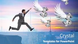  Presentation with angel - Cool new PPT layouts with businessman chasing angel dollars in business concept backdrop and a teal colored foreground
