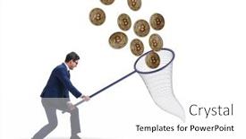  Presentation with bitcoins - Presentation theme consisting of businessman-chasing-bitcoins-in-cryptocurrency background and a white colored foreground