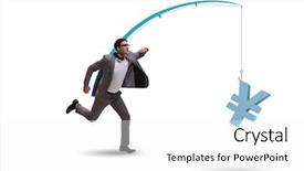  Presentation with fishing - Presentation design having businessman chasing money on fishing background and a  colored foreground