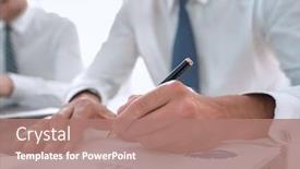  Presentation with cost - PPT layouts consisting of businessman-check-about-cost background and a coral colored foreground