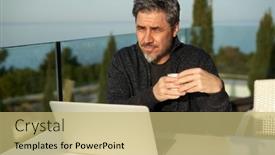  Presentation with home office - Presentation design with businessman-checking-email-on-laptop background and a yellow colored foreground