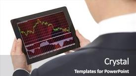  Presentation with online stock market - Beautiful presentation theme featuring businessman checking the stock market backdrop and a dark gray colored foreground