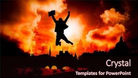  Presentation with artistic - Beautiful slide set featuring businessman cheering against artistic cityscape design backdrop and a wine colored foreground