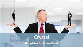  Presentation with new office - Presentation theme featuring businessman choosing a new employee background and a light blue colored foreground