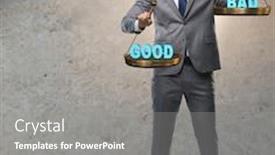  Presentation with good bad a moral dilemma - Slide set with businessman choosing between good and bad background and a gray colored foreground
