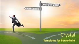  Presentation with zone - Presentation theme featuring businessman-choosing-between-leaving-comfort background and a tawny brown colored foreground