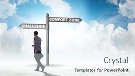  Presentation with zone - Presentation design consisting of businessman-choosing-between-leaving-comfort background and a sky blue colored foreground