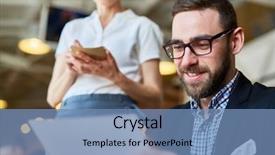  Presentation with food order - Beautiful PPT theme featuring businessman choosing food from menu backdrop and a teal colored foreground