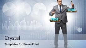  Presentation with choosing life partner - Colorful slide set enhanced with businessman choosing pros and cons backdrop and a light blue colored foreground