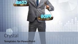  Presentation with choosing life partner - Colorful PPT layouts enhanced with businessman-choosing-pros-and-cons backdrop and a light blue colored foreground