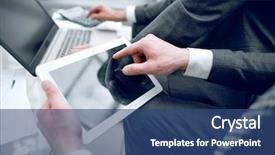  Presentation with close up of digital multimeter - Amazing PPT theme having businessman clicking on the digital backdrop and a ocean colored foreground