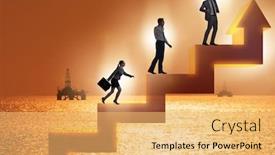  Presentation with climbing - Audience pleasing slides consisting of businessman-climbing-bar-charts backdrop and a yellow colored foreground