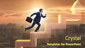  Presentation with growth - Audience pleasing slides consisting of businessman-climbing-bar-charts backdrop and a tawny brown colored foreground