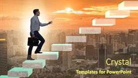  Presentation with climbing - Colorful slide deck enhanced with businessman-climbing-bar-charts backdrop and a tawny brown colored foreground