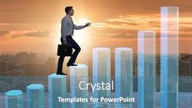  Presentation with climbing - Audience pleasing presentation design consisting of businessman-climbing-bar-charts backdrop and a teal colored foreground