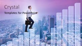  Presentation with climbing - Colorful presentation design enhanced with businessman-climbing-bar-charts backdrop and a light blue colored foreground