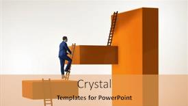  Presentation with career - Slide set consisting of businessman-climbing-blocks-in-career and a yellow colored foreground