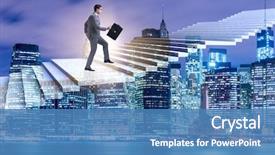  Presentation with career - Theme enhanced with businessman climbing career ladder city background and a teal colored foreground