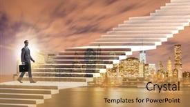  Presentation with career - Amazing PPT layouts having businessman climbing career ladder city backdrop and a coral colored foreground