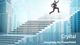  Presentation with businessman climbing the career ladder - Cool new presentation design with businessman climbing career ladder backdrop and a teal colored foreground