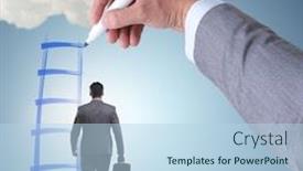  Presentation with businessman climbing the career ladder - Cool new presentation design with businessman climbing career ladder in business concept backdrop and a light blue colored foreground