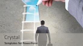  Presentation with businessman climbing the career ladder - PPT theme having businessman climbing career ladder in business concept background and a light gray colored foreground