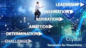  Presentation with factors - Colorful presentation design enhanced with businessman-climbing-carrer-ladder-success backdrop and a ocean colored foreground