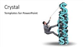  Presentation with challenge - PPT layouts featuring businessman climbing dollar challenge tower background and a white colored foreground