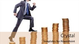  Presentation with climbing stairs - Slide set consisting of businessman climbing gold coins stacks background and a coral colored foreground