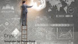  Presentation with businessman climbing the career ladder - PPT layouts with businessman-climbing-ladder-in-global background and a light gray colored foreground