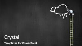  Presentation with climbing - Slide deck featuring businessman climbing ladder to top and touching cloud background and a dark gray colored foreground