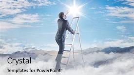  Presentation with climbing - PPT theme with businessman climbing on ladder background and a light gray colored foreground