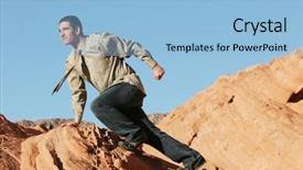  Presentation with rocks - Cool new presentation theme with businessman climbing on red rocks backdrop and a light blue colored foreground