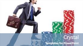 Presentation with casino - Amazing PPT theme having businessman climbing stacks of casino backdrop and a teal colored foreground