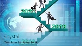  Presentation with climbing stairs - Beautiful presentation theme featuring businessman-climbing-stairs-on-yearly backdrop and a light blue colored foreground