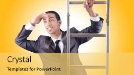  Presentation with climbing - Theme having businessman climbing the ladder isolated background and a yellow colored foreground