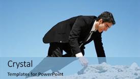  Presentation with rock climbing - Audience pleasing slides consisting of businessman climbing to peak backdrop and a light blue colored foreground