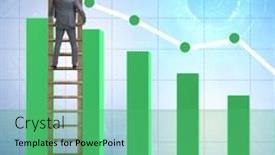  Presentation with statistics - PPT theme consisting of businessman-climbing-towards-growth background and a seafoam green colored foreground