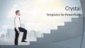  Presentation with climbing stairs - PPT theme having businessman climbing up a concrete background and a cream colored foreground