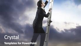  Presentation with climbing - Cool new slides with businessman climbing up a ladder backdrop and a gray colored foreground