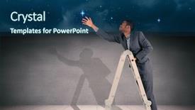  Presentation with twinkling stars - PPT layouts featuring businessman climbing up ladder against stars twinkling in night sky background and a ocean colored foreground