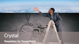  Presentation with altitude - Audience pleasing slides consisting of businessman climbing up ladder against blue sky over clouds at high altitude backdrop and a gray colored foreground