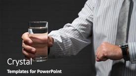  Presentation with looking glass - Cool new PPT theme with businessman-closeup-portrait-he-standing backdrop and a dark gray colored foreground