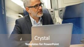  Presentation with train - Beautiful presentation design featuring businessman commuting by train talking backdrop and a coral colored foreground